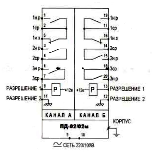 Схема подключения устройства ПД-02м