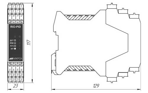Габаритные размеры модуля RIO-PID