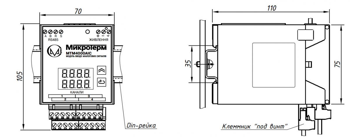 рис. 2 - Габаритные размеры модуля