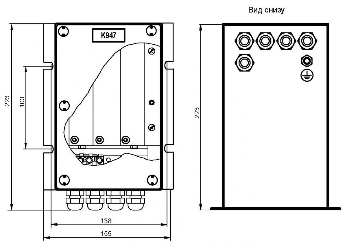 Схема габаритных размеров блока К-947