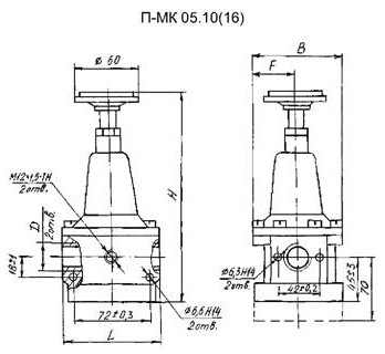 Габариты пневмоклапана П-МК 05.10(16)